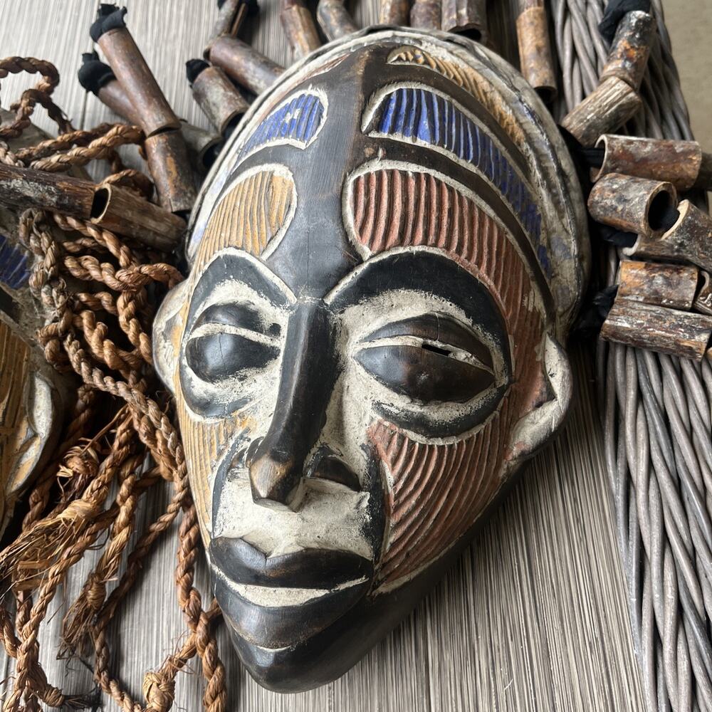 (2) Multicolor African Chokwe Legacy Tribal Mask Vintage - Picture 9 of 15